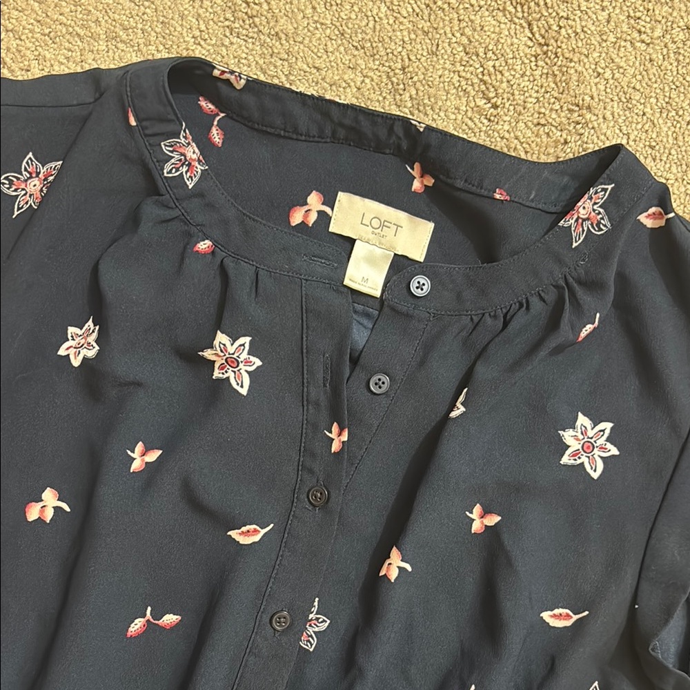 LOFT Dark Blue Dress with Floral Design